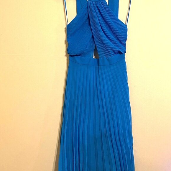 Zara Blue Pleated Slip Dress Size S - Picture 4 of 6
